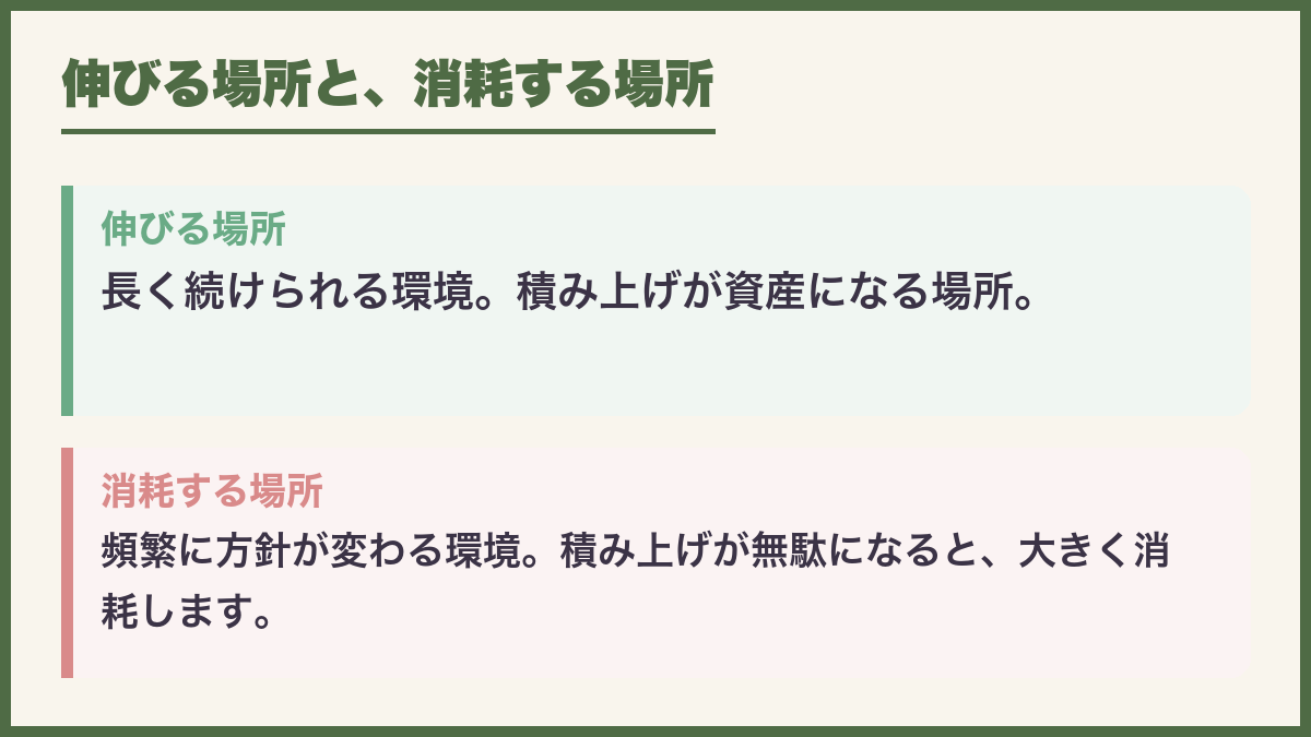 伸びる場所と消耗する場所
